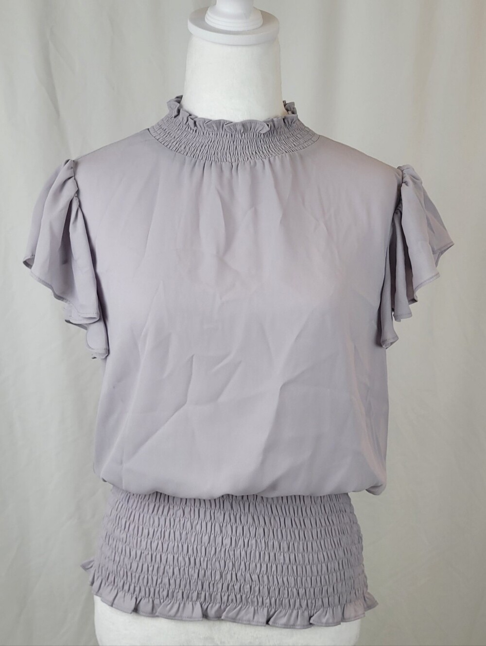 NWT Smocked Hem Flutter Sleeve Blouse - Light Lavender Small S